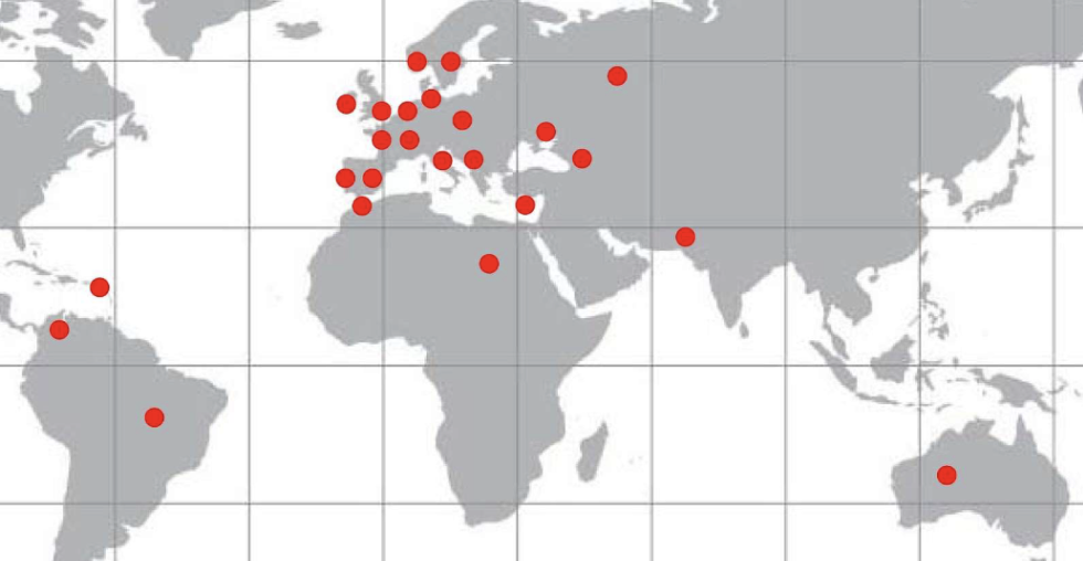 World map showing projects across 25 countries